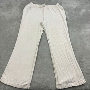 Ellen Tracy Linen Blend Wide Leg Pant‎ Womens L Beige Drawstring Coastal Beachy